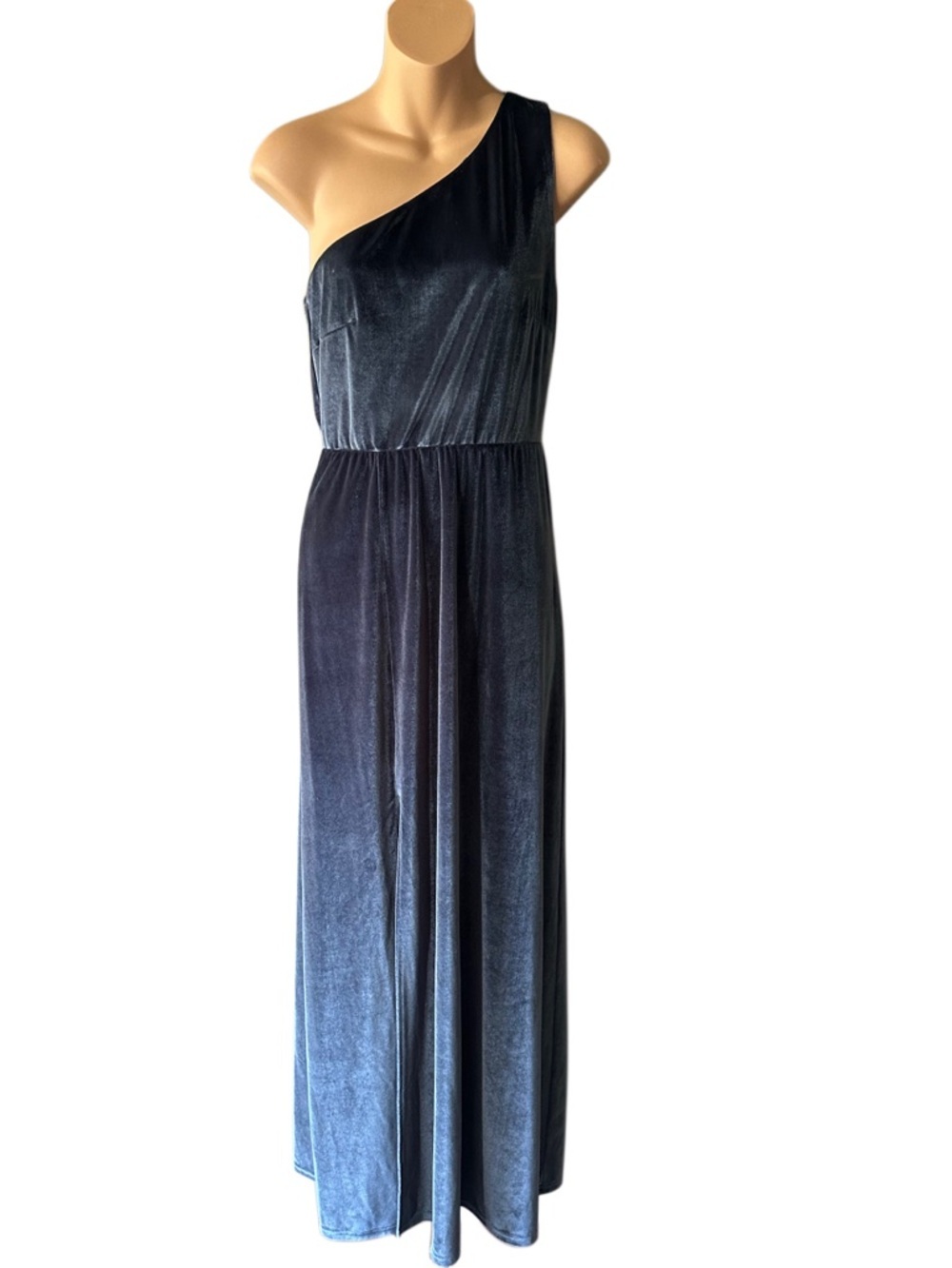 Baltic Born One-Shoulder Velvet Maxi Dress in Slate Blue